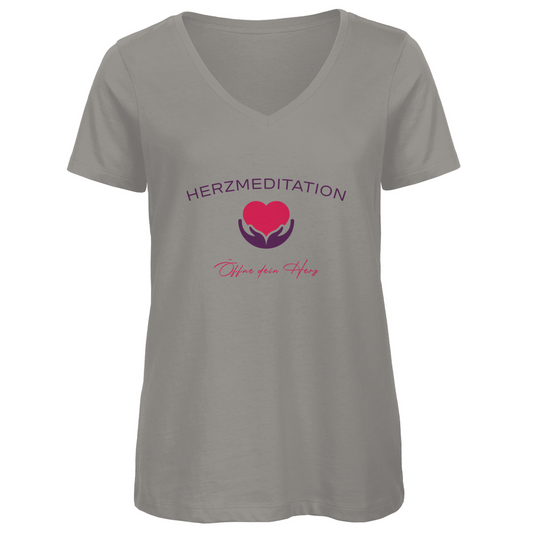 Damen Premium Bio V-Neck T-Shirt Öffne dein Herz