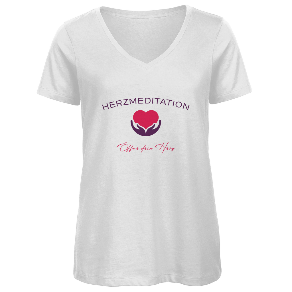 Damen Premium Bio V-Neck T-Shirt Öffne dein Herz